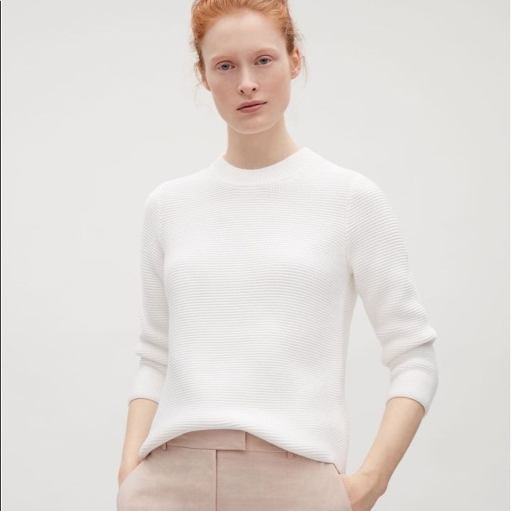 New and never worn COS white 100% cotton seed stitched sweater women’s XS